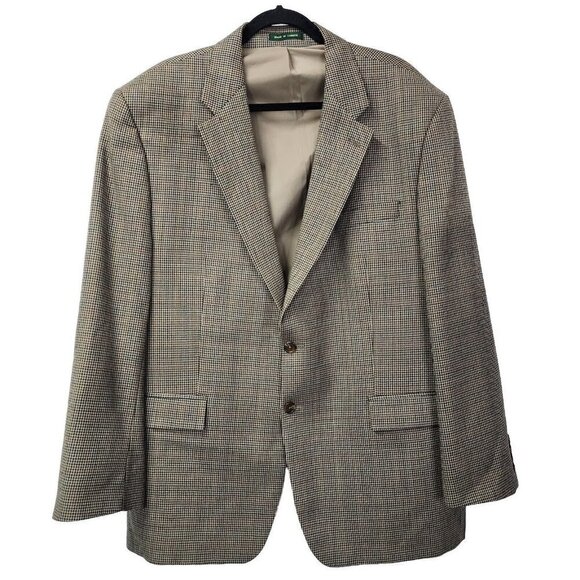 Lauren Ralph Lauren Brown Houndstooth Sportcoat Blazer Tan 100% Wool 48R - Picture 1 of 16